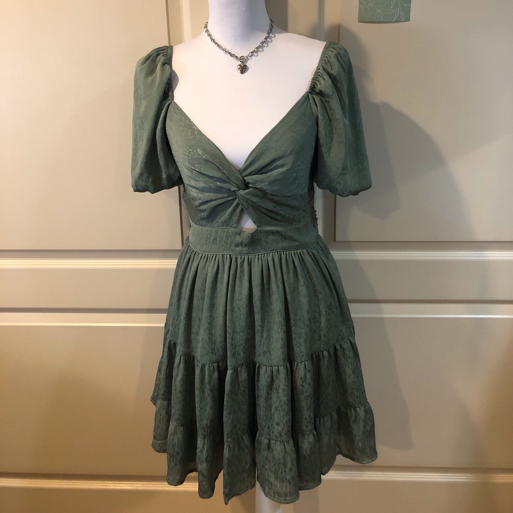Altar'd State Sage Midi Dress with Puff Sleeves